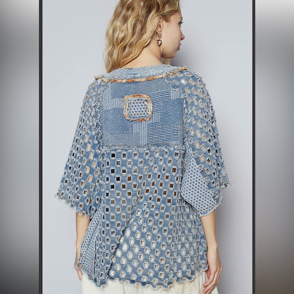 Patchwork Denim Button-Up Top - Picture 2 of 5